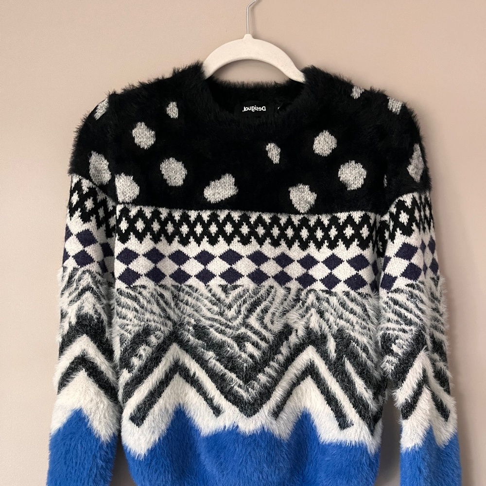 Desigual Black and Blue Patterned Sweater